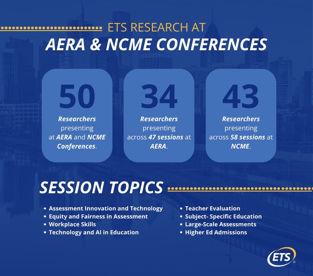 The countdown is on! 📆 Less than a month until #AERA2024 and #NCME2024 hit Philly! 🎉 With 50 ETS researchers ready to shine, we're set to present over 50 sessions on groundbreaking topics like assessment innovation and AI. Will you be there? Drop a comment! 🚀