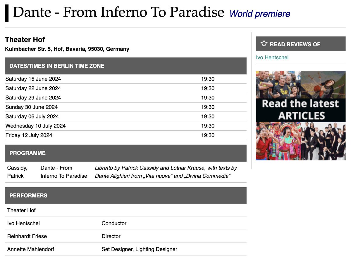 cassidycomposer's tweet photo. Great to see that @bachtrack has listed the performances of @OperaDante at @TheaterHof1
Dante - From Inferno To Paradise https://t.co/mr5aWK1zmI via @bachtrack
#BachTrack #PatrickCassidy #DanteOpera #TheaterHof #VideCorMeum1 https://t.co/RZLYoax5Tq