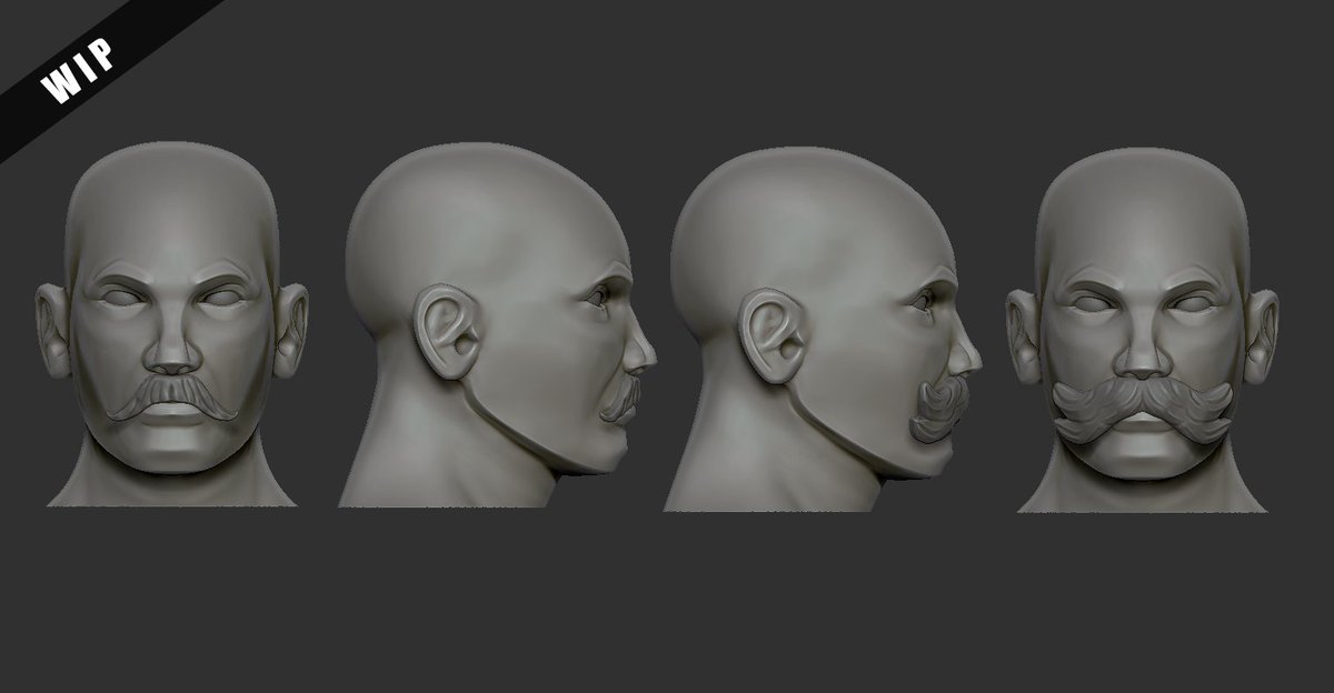 heredia_guillen's tweet photo. WIP character for a game commission with hairstyle and moustache. #zbrush #stylized #3d #3dcharacter #zbrush #stylizedcharacter #madewithzbrush #Blender #Blender3D #3dart #character #WIP https://t.co/3huMxGTQbM