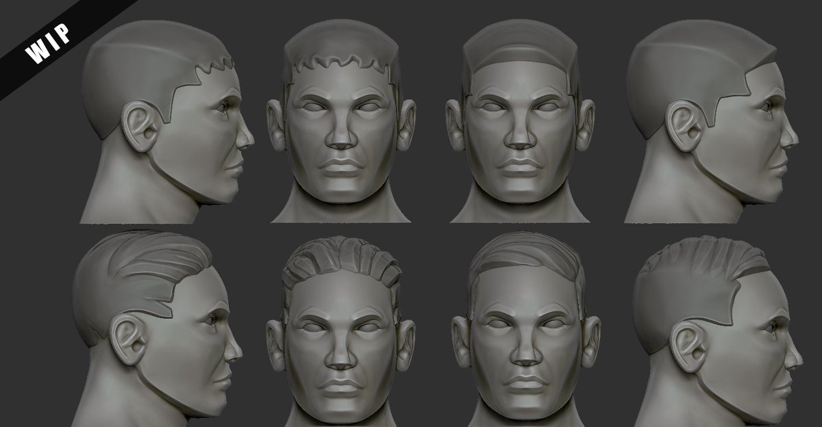 heredia_guillen's tweet photo. WIP character for a game commission with hairstyle and moustache. #zbrush #stylized #3d #3dcharacter #zbrush #stylizedcharacter #madewithzbrush #Blender #Blender3D #3dart #character #WIP https://t.co/3huMxGTQbM