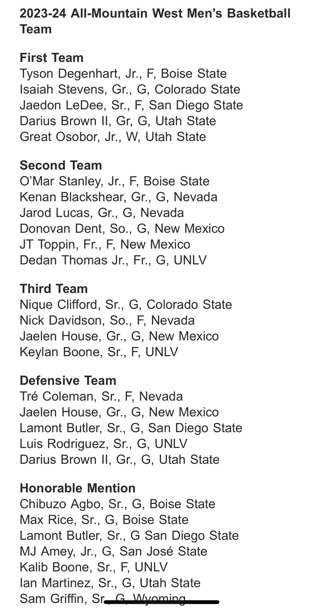 B.J. Rains on X: &ldquo;Tyson Degenhart lands on the All-MW first team 