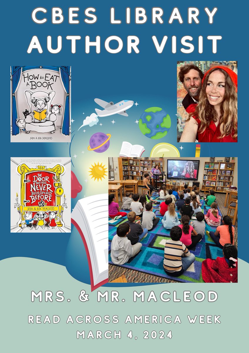 For #readacrossamerica week we had @mrsandmrmacleod visit our library. They entertained and made every kiddo in the room eager to read #TheDoorThatHadNeverBeenOpenedBefore again and again. The week before, we read @barnesandnoble picture book of the year #HowtoEataBook.