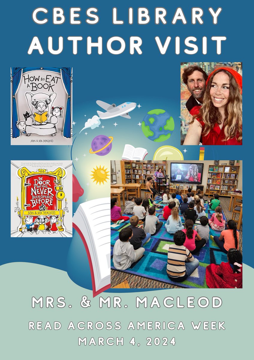 LaurieStansbury's tweet photo. For #readacrossamerica week we had @mrsandmrmacleod visit our library. They entertained and made every kiddo in the room eager to read #TheDoorThatHadNeverBeenOpenedBefore again and again. The week before, we read @barnesandnoble picture book of the year #HowtoEataBook. https://t.co/uNun7pJy7s