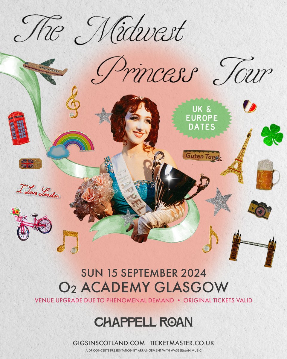 Upgrading the Glasgow venue to a bigger room! The show is now at O2 Academy Glasgow on 15 Sept ◝(ᵔᵕᵔ)◜ Tickets go on sale Friday at 10 am GMT / 11 am CET 💘 iamchappellroan.com/tour/