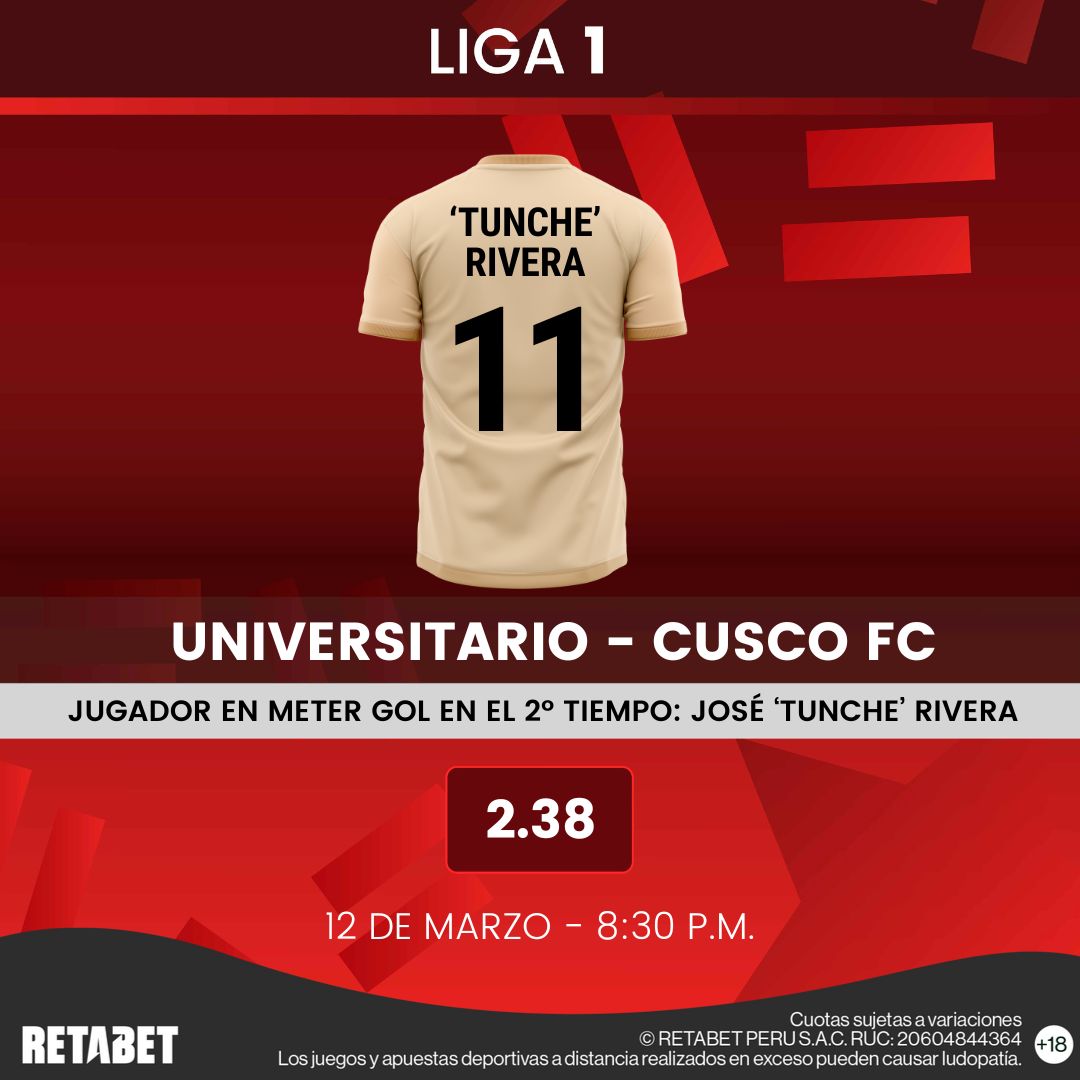 RETAbet_pe's tweet photo. #Universitario de Deportes quiere asaltar el primer lugar del Torneo Apertura 2024 – #Liga1 

¿El ‘Tunche’ volverá a marcar⚽en el estadio Monumental? https://t.co/nIsO6s5Fei