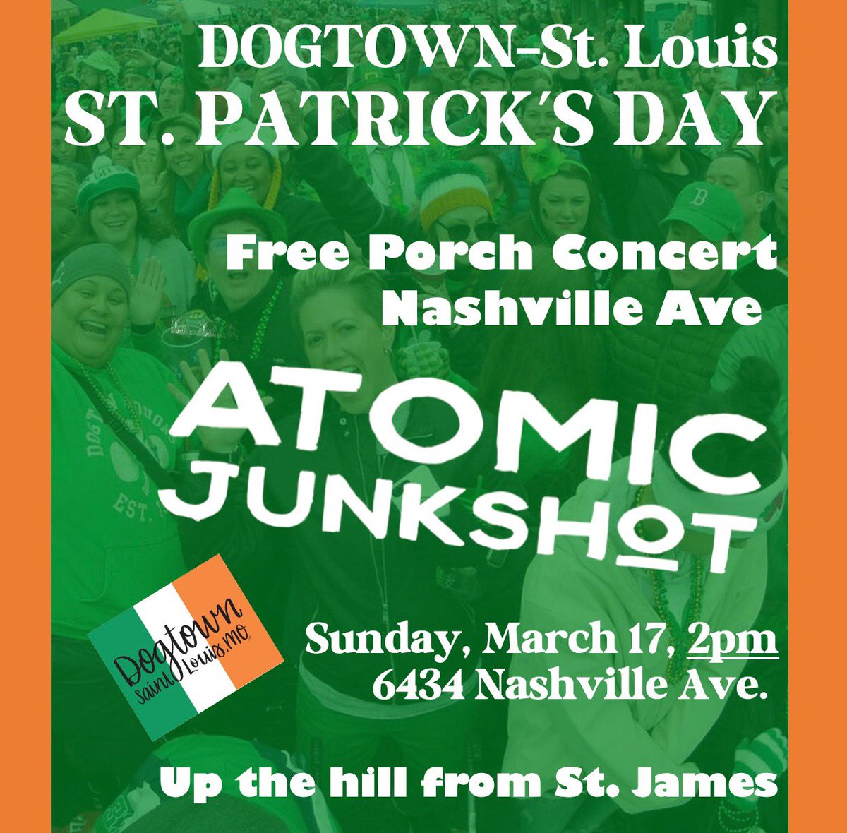 Junctionites's tweet photo. Hey friends, please join us this Sunday for a very special St. Patrick’s Day show in #Dogtown, St. Louis. Bring a chair, bring your booze, have a seat on Nashville Ave. which will be closed down for the celebration. Hope you can join us!!!!!! https://t.co/Oe5M8SZgfs