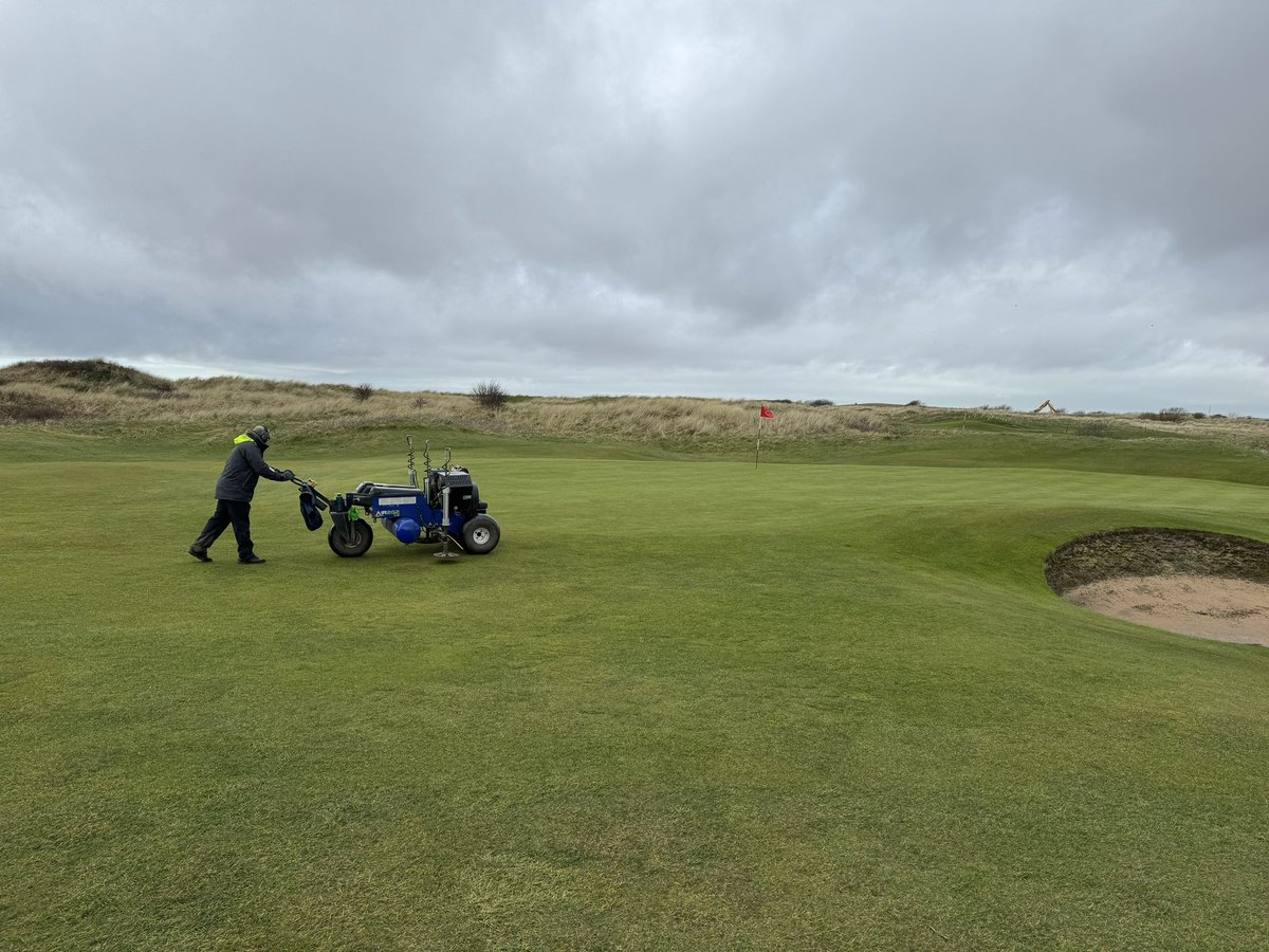 Great shift by staff over last few days with some mowers out seeing some daylight! The greens/aprons receiving some air &amp; more concrete added to the yard. Finally it’s been great to add an old member of staff back into the team after doing 2 years in USA on the Ohio State Program