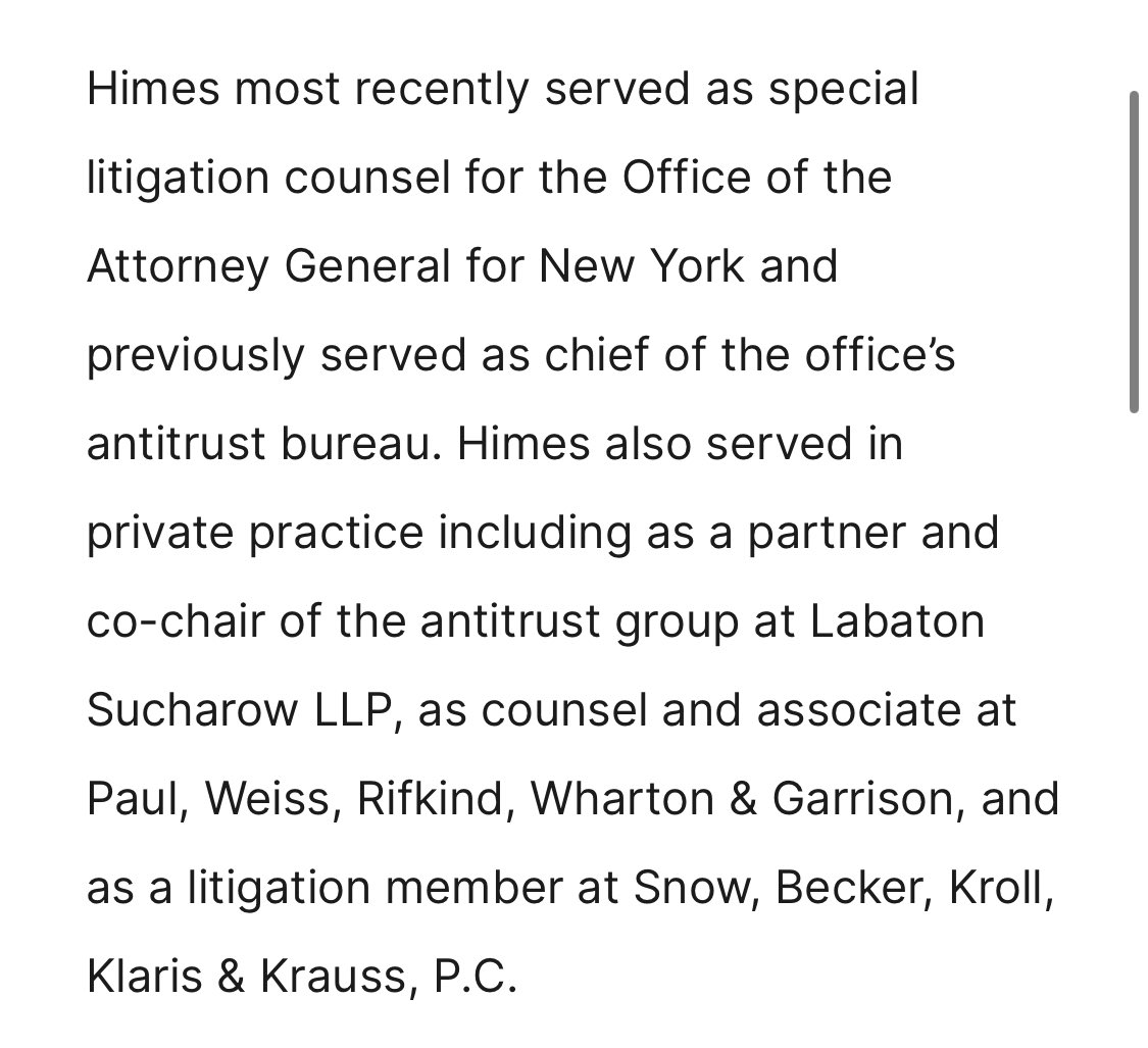 papscun's tweet photo. The FTC’s new ALJ, Jay L. Himes, has quite a bit of antitrust experience:

https://t.co/itOEv85tDN https://t.co/6yUOcoV5D6