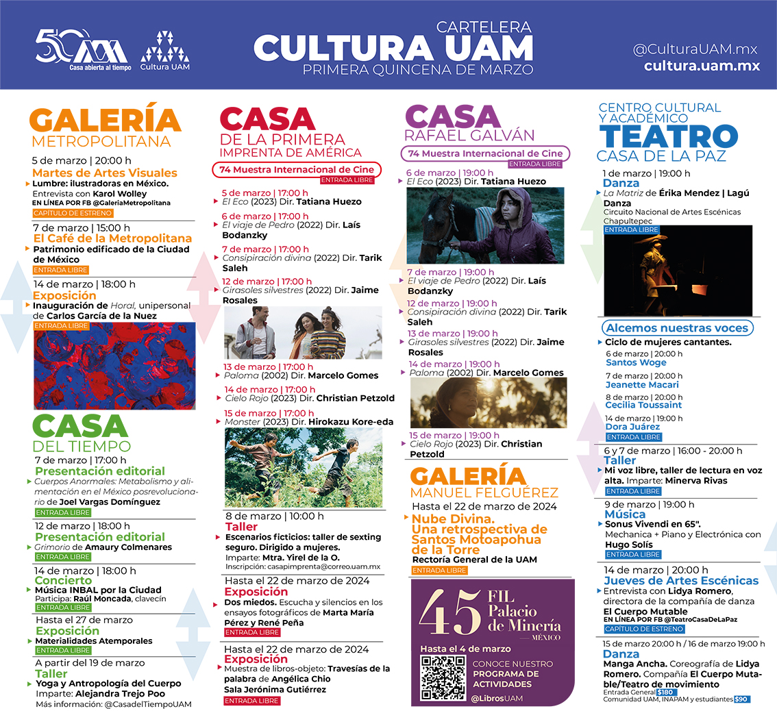 lauammx's tweet photo. ¡Danza, música, ciclos de cine, exposiciones, talleres y más! Consulta la cartelera cultural de la Casa abierta al tiempo
.
#UAM50 #SoyUAM #CulturaUAM
#UAMCreativa @CulturaUAMmx https://t.co/HZyisnSbR7