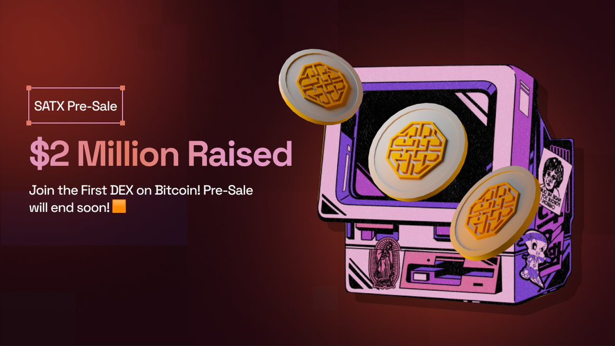 satoshiDEX_ai's tweet photo. 🚨 OVER $2 MILLION RAISED IN THE $SATX PRESALE!

Wow, what a journey! This incredible achievement wouldn't be possible without the amazing support of our community.

A huge thank you to everyone who has already joined us!

🟧 $SATX Pre-Sale Will End SOON! https://t.co/2OYaGkUtmA