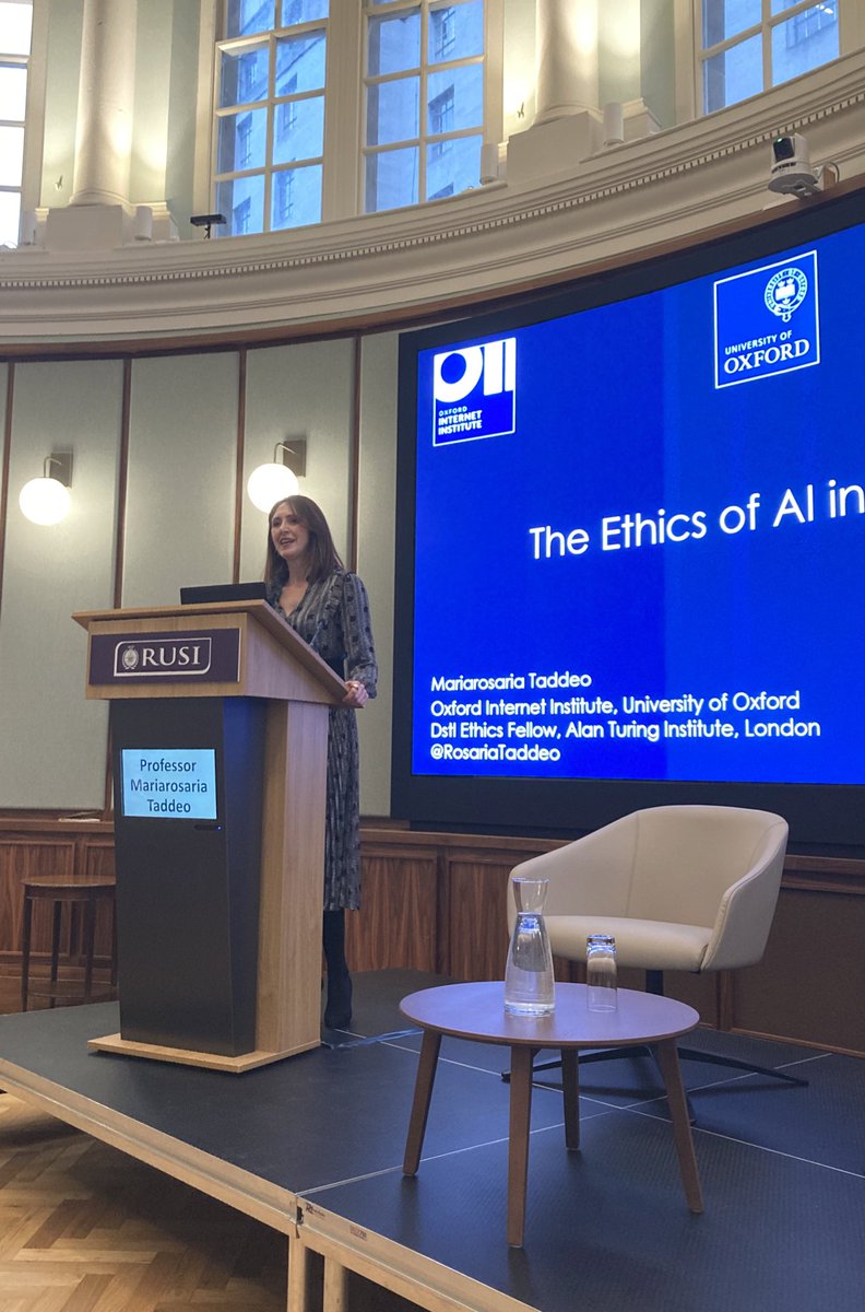 “AI can be applied across the scope of defence operations…we need to think about all the possible uses” says @RosariaTaddeo at the OII London Lecture at @RUSI_org.