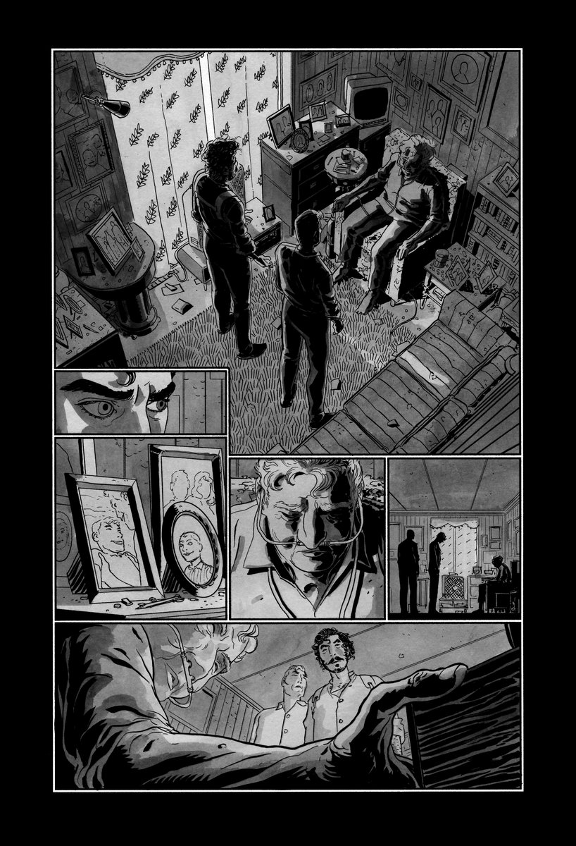 Process of a page from tomorrow's DARK SPACES: DUNGEON #4.
You can see Patricio's pitch-perfect color over this in the preview below.