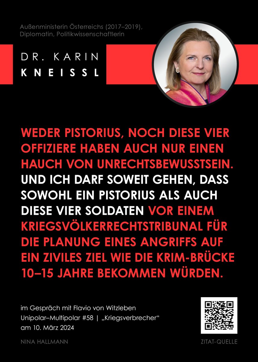 Im wöchentlich erscheinenden Podcast „Unipolar-Multipolar: Der Podcast für Geopolitik“ bespricht <a href="/WitzlebenFlavio/">Flavio von Witzleben</a> mit der Außenministerin a. D. von Österreich, Dr. Karin Kneissl, die aktuellen geopolitischen Entwicklungen. 

Zitat-Quelle: youtube.com/watch?v=87hvGW…