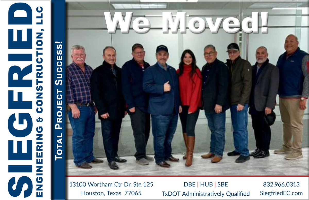 Siegfried_EC's tweet photo. #SiegfriedEngineering & Construction is leveling up! We’re expanding staff, adding TxDOT precerts, and moving into a great new office to accommodate our growth. We look forward to partnering with you, driving success; and serving our fellow Texans together. #TotalProjectSuccess. https://t.co/cgVINzfxPJ