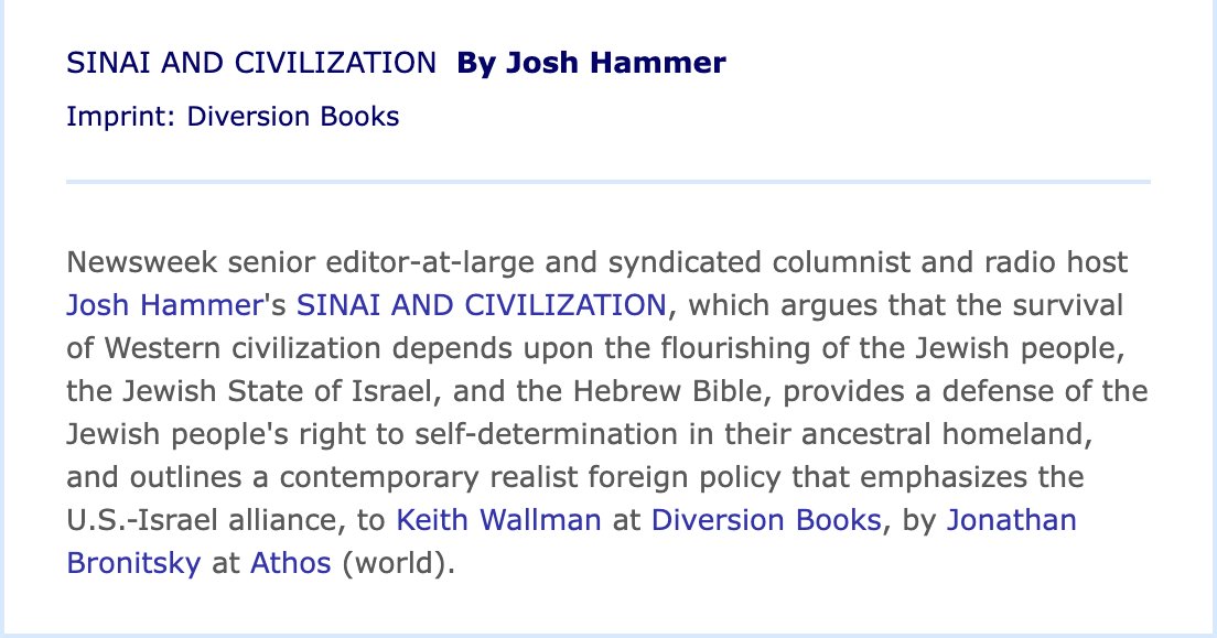 🚨🚨🚨 I'm thrilled to announce my debut book, tentatively titled Sinai and Civilization, on the Jewish people and the development and fate of the West. I'm grateful to @TeamATHOS, and I can't wait to work with @DiversionBooks to provoke this very timely conversation.