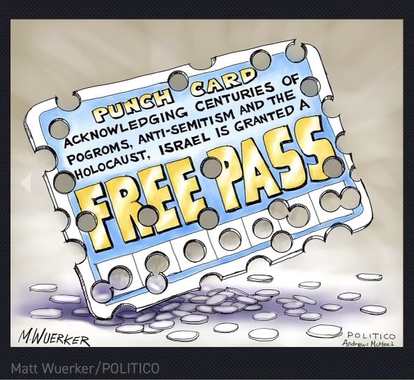 Sickening - <a href="/politico/">POLITICO</a> publishes a cartoon by Matt Wuerker claiming Jews are using the Holocaust and past antisemitism as an excuse to commit crimes Palestinians. 

Promotion of this ‘victim card’ is stomach churning &amp; an apology is warranted <a href="/GoliSheik/">Goli Sheikholeslami</a> with a promise to not work