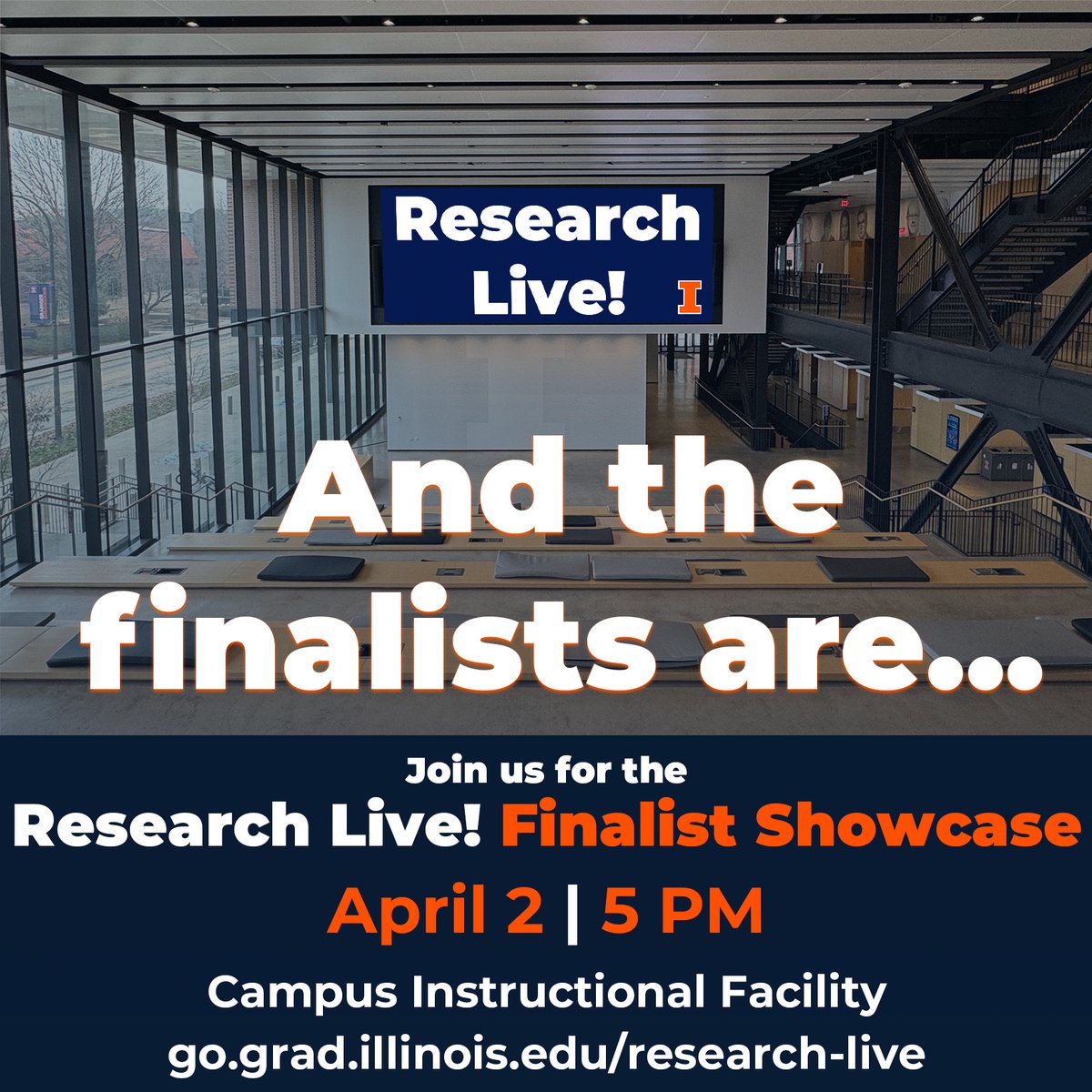 🎉We're thrilled to announce the 2024 Research Live! Finalists. Come see their 3-minute research talks (and vote for the People's Choice Award) at the Research Live! Finalist Showcase on April 2 at 5 PM in the Campus Instructional Facility Atrium. More: grad.illinois.edu/news/2024-rese…