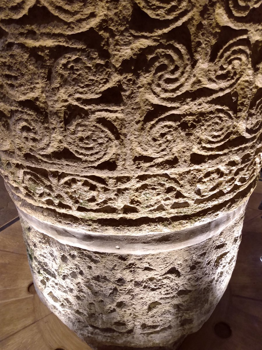 Struck by the random nature of what survives and how. Discarded in 1653, this lovely Saxon font (9th C.) carved from a single limestone block, was rediscovered in 1843 on a local farm, being used as a drinking trough for livestock. Later reunited with its base - #Deerhurst, Glos.