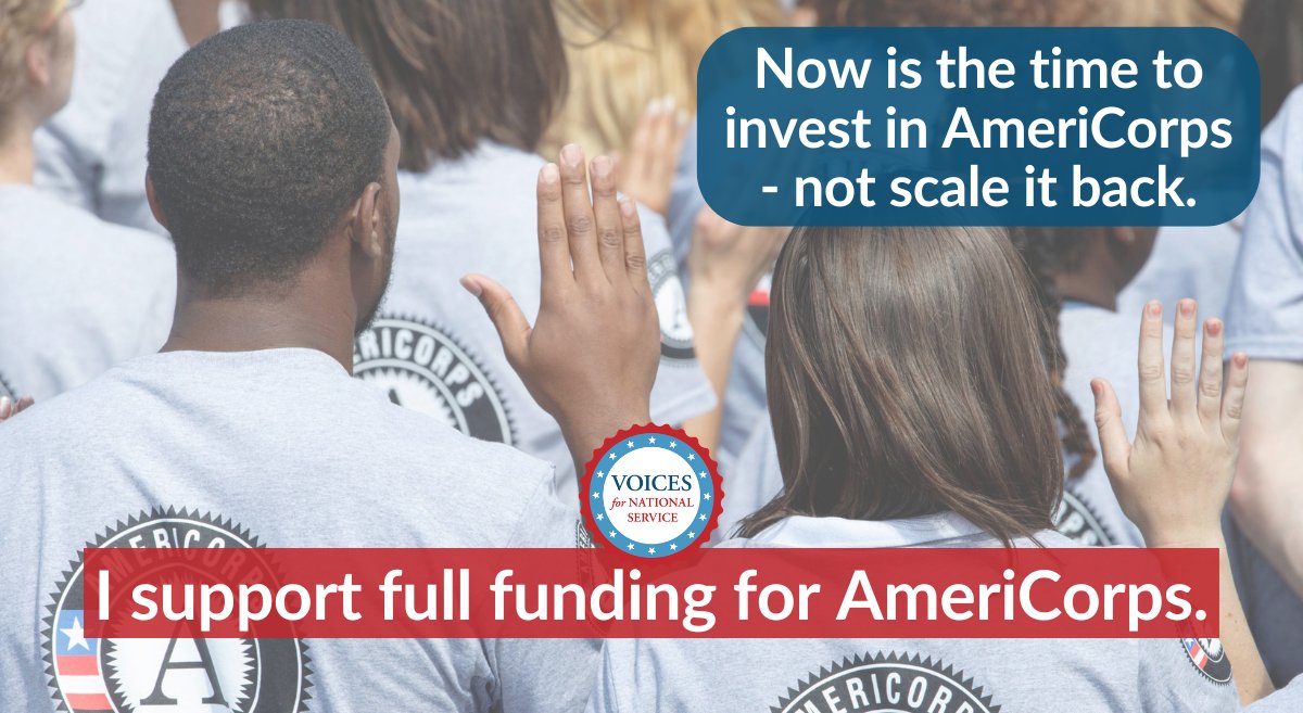 Local communities depend on @AmeriCorps to tackle urgent challenges, but @POTUS' FY25 budget request could result in the elimination of tens of thousands of AmeriCorps positions. I support full funding for AmeriCorps, do you? Join the fight: bit.ly/FY25pledge #Stand4Service