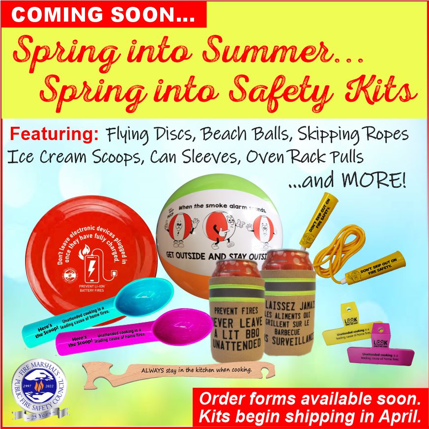 They're almost here! Are you ready to spring into summer with our 2024 Spring into Safety kits? Full of colourful, eye-catching products with a wide range of fire safety messaging, this year's kit promises to be a staple at your summer public education events. Coming soon!