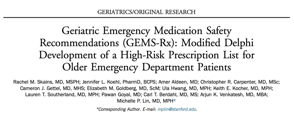 📢 Check out GEMS-Rx in @AnnalsofEM ◼️A useful older adult high-risk prescription list to be used by practicing clinicians and also investigators conducting ED medication safety research 50 days free access: authors.elsevier.com/c/1il1Fib7EM7pA