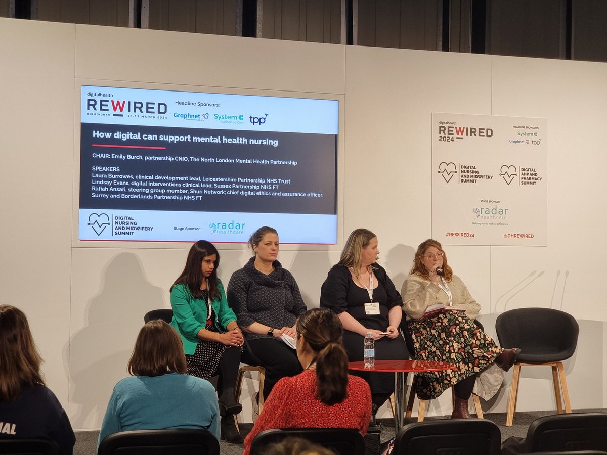 Amazing way to end day 1 at #Rewired24 - the first ever session on how digital can support mental health nursing, chaired by @elmorose84 Very powerful discussion!