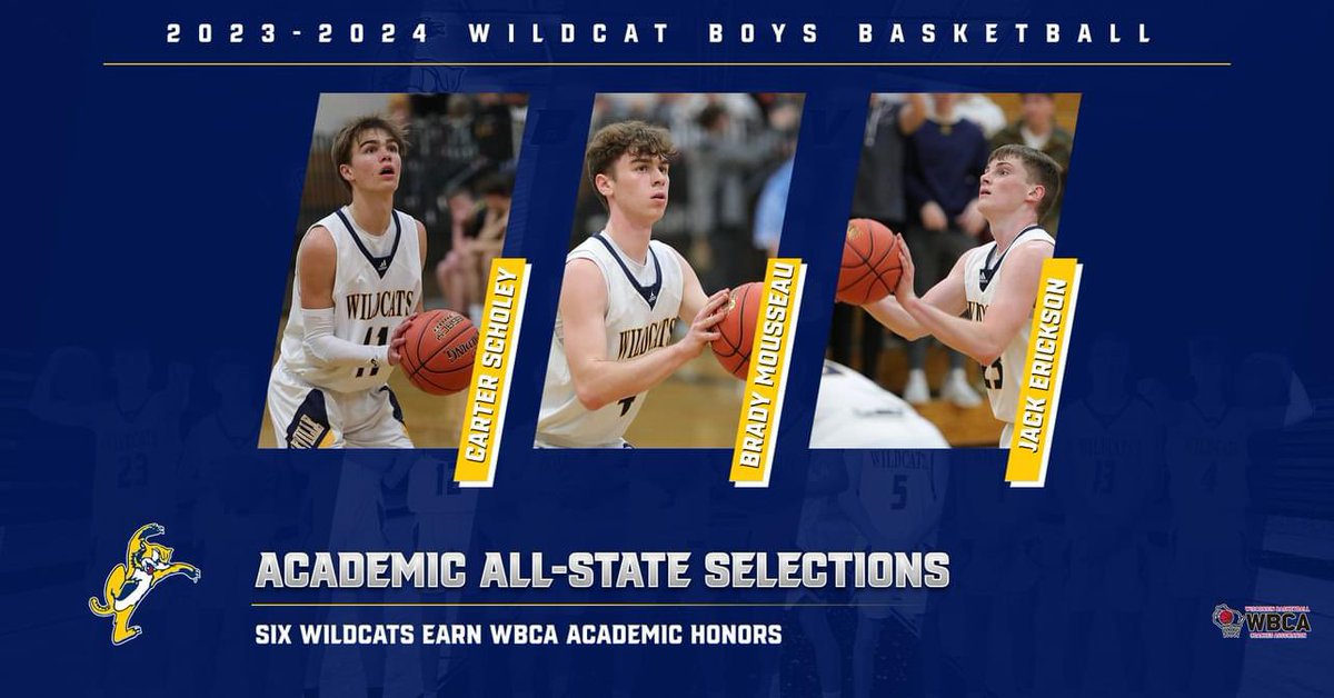 BellevilleBBall's tweet photo. 🏀WILDCATS BOYS BASKETBALL AWARDS🏀
The following Wildcats were recognized as WBCA ACADEMIC ALL STATE SELECTIONS.

Jack Erickson
Gabe Nass
Brady Mousseau
Carter Scholey
Isaac Patrow
Evan Thomas https://t.co/yD9OHLQyCG