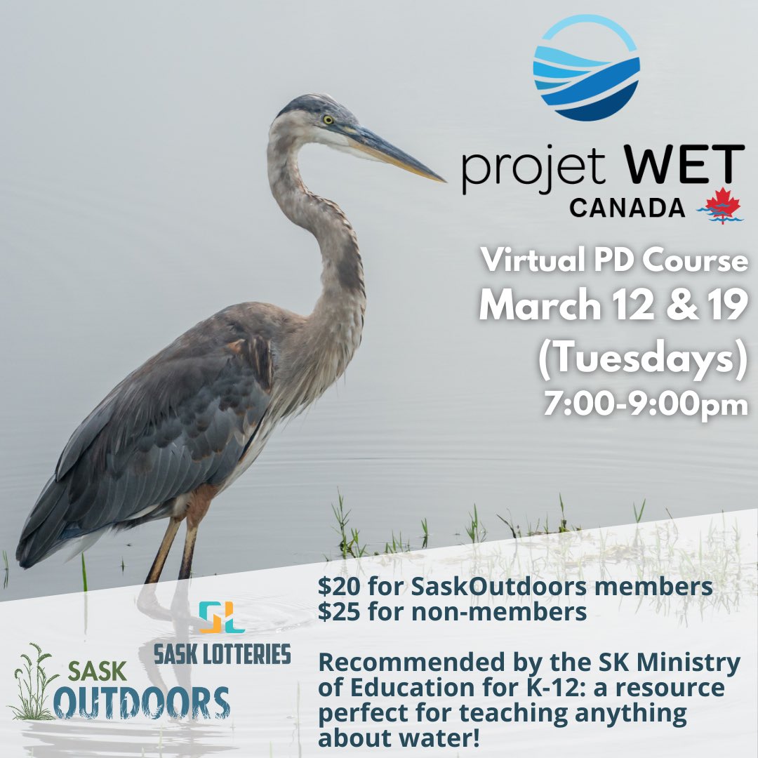 World Water Day is Fri Mar 22nd! 🌊 Looking for ways to prepare? Project WET has you covered w/ an educator-friendly virtual course happening on March 12th/19th 💧 Fun hands-on activities & interdisciplinary learning for students from K-12. Register here: saskoutdoors.org/event/project-…