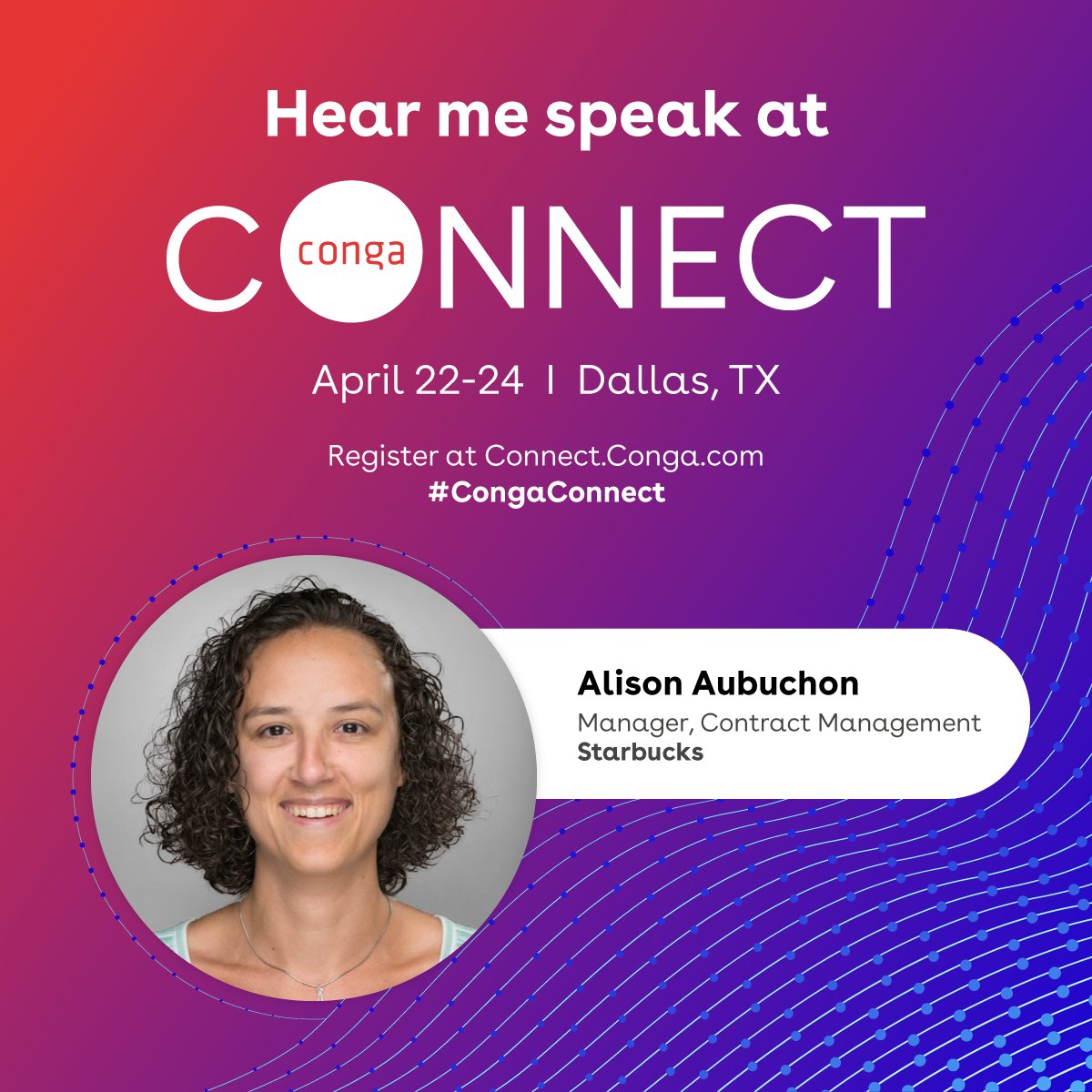 BdeTenley's tweet photo. Be part of #CongaConnect and discover how Alison Aubuchon revamped Starbucks operations using Conga #CLM. Dive into her winning tactics covering planning, #changemanagement, and CLM readiness. Sign up now: https://t.co/xH8L1S8EVp #RevenueOperations https://t.co/dJ9SShfaQk
