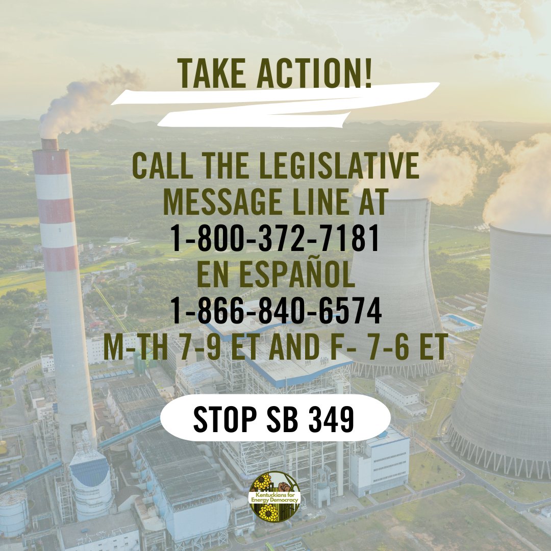 SB 349 will raise electricity costs for Kentuckians and is being fast tracked by Senate Leadership. Legislators need to hear from you today!