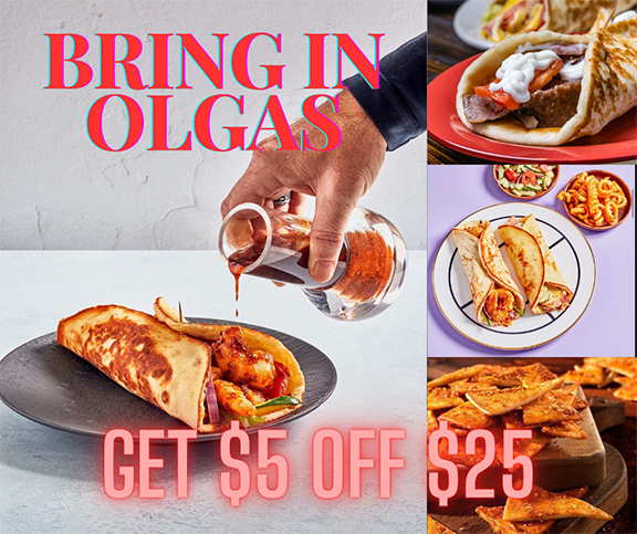 Unlock $5 savings on orders over $25 at Olga's by using code OLGASDELIVERS. Experience the convenience of delivery magic! 🌯 🍟 🥗 ✨ Valid through March 21st