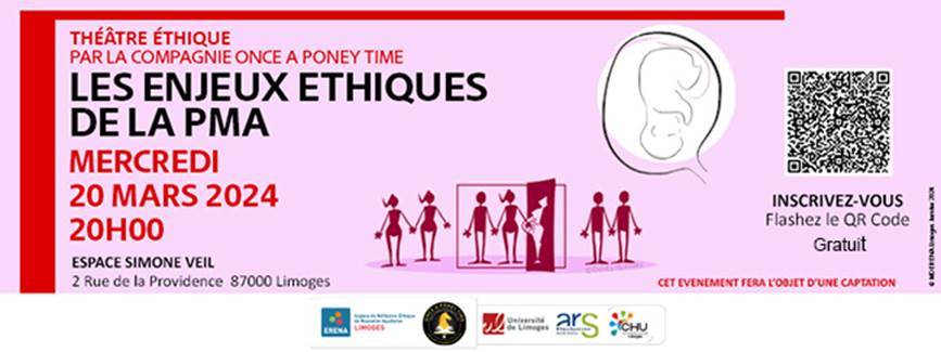 🗓 @ERENALimoges organise un spectacle sur « Les enjeux éthiques de la #PMA » le 20 mars à 20h à l’Espace Simone-Veil. La représentation sera suivie d’échanges avec deux praticiens de la PMA du @chulimoges. limoges.espace-ethique-na.fr/agenda_1084/th…