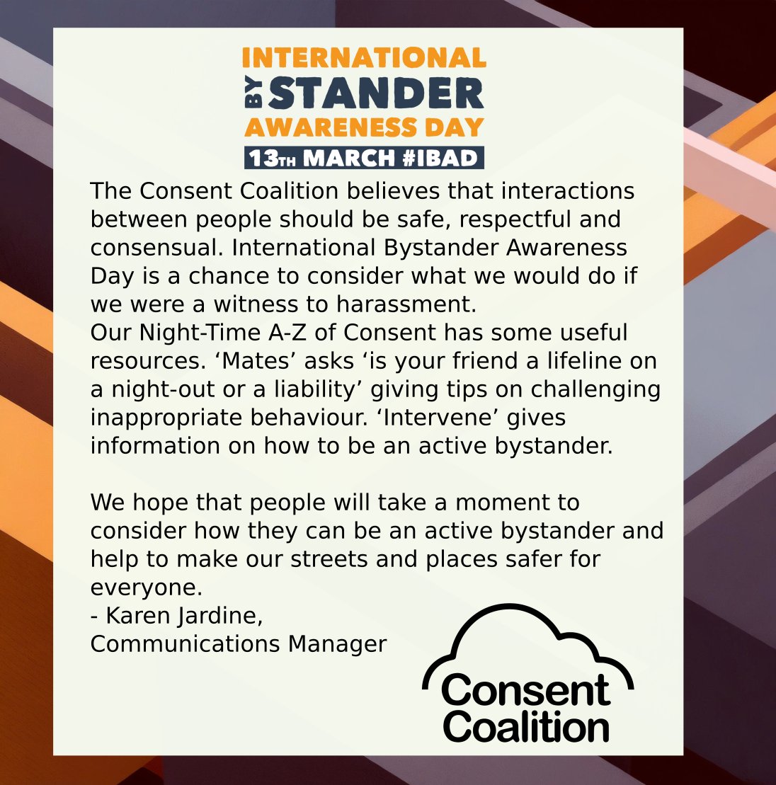 Ahead of #IBAD tomorrow, @ConsentInNotts encourages people to safely intervene when they witness harassment to help make our streets and public spaces safer for everyone ⬇️