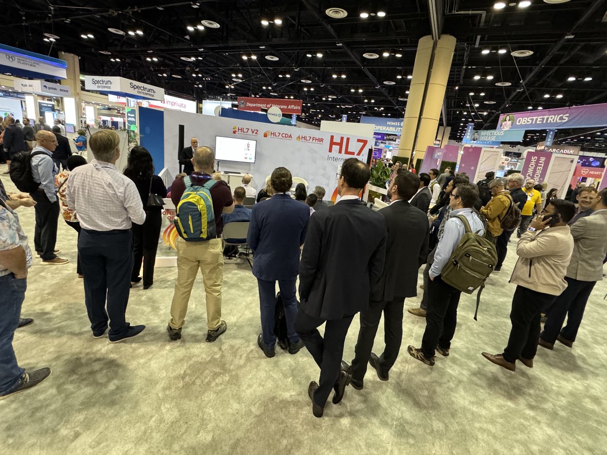 This morning kicked off with quite a crowd at the #HL7 booth 3760 in the #Interoperability Showcase at #HIMSS24! Adam Culbertson talked about #SMARTonFHIR and #FHIR bulk data followed by FHIR 101 with Richard Ettema. Come by and see us!