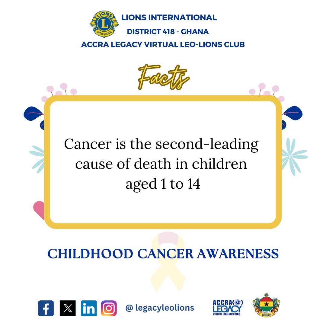 Join the Accra Legacy Virtual Leo-Lions Club in raising awareness for Childhood Cancer🎗️
Let's create a legacy of support and kindness to inspire future generations.
 
#ChildhoodCancerAwareness
#AccraLegacy
#LegacyLeoLions
#VirtualClub
#LeoLions
#WeServe
#District418