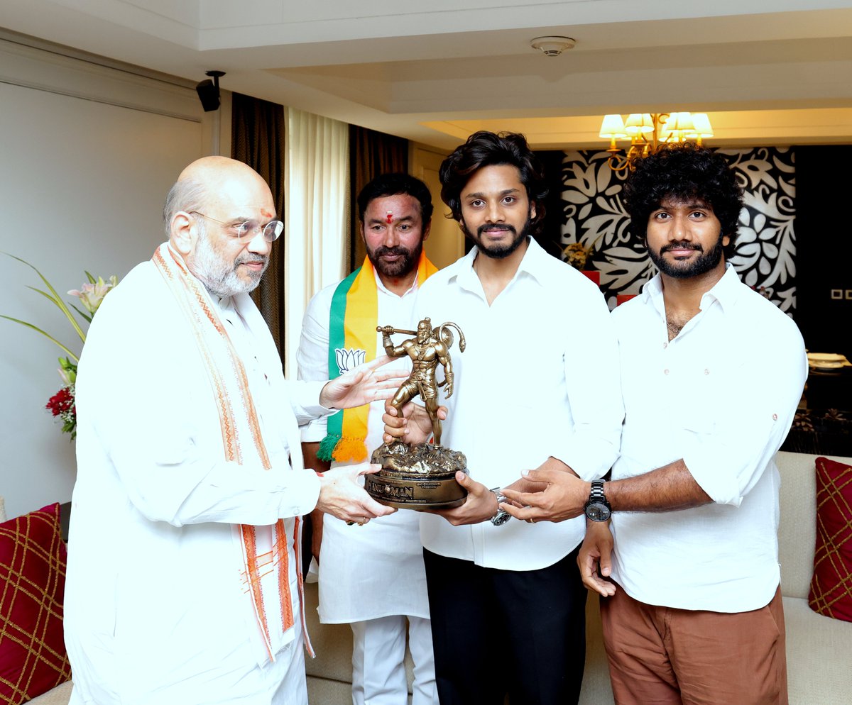 Met the talented actor Shri @tejasajja123 and film director Shri @PrasanthVarma of the recent superhit movie Hanuman. The team has done a commendable job of showcasing Bharat's spiritual traditions and the superheroes that have emerged from them. Best wishes to the team for