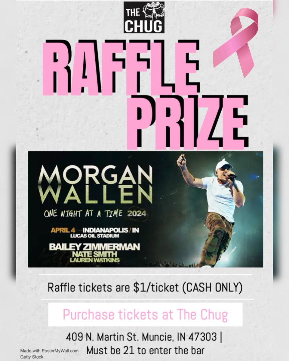 Want the chance to win this pair of Morgan Wallen tickets?
Raffle tickets are $1 per ticket (CASH ONLY) and must be purchased at The Chug during open hours! 
Tickets can be purchased starting tonight, winner will be announced the evening of April 2nd! MONEY RAISED WILL BE DONATED