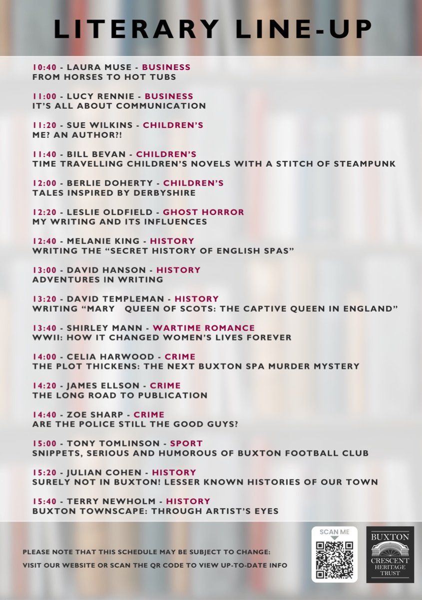 Friday in Buxton, 2 Wirksworth Book Festival authors &amp; 1 organiser will be speaking at Authors Assemble. If you are in the area, pleasesay hello. There is a great line up of local authors. #bookfestival #authors #booksignings