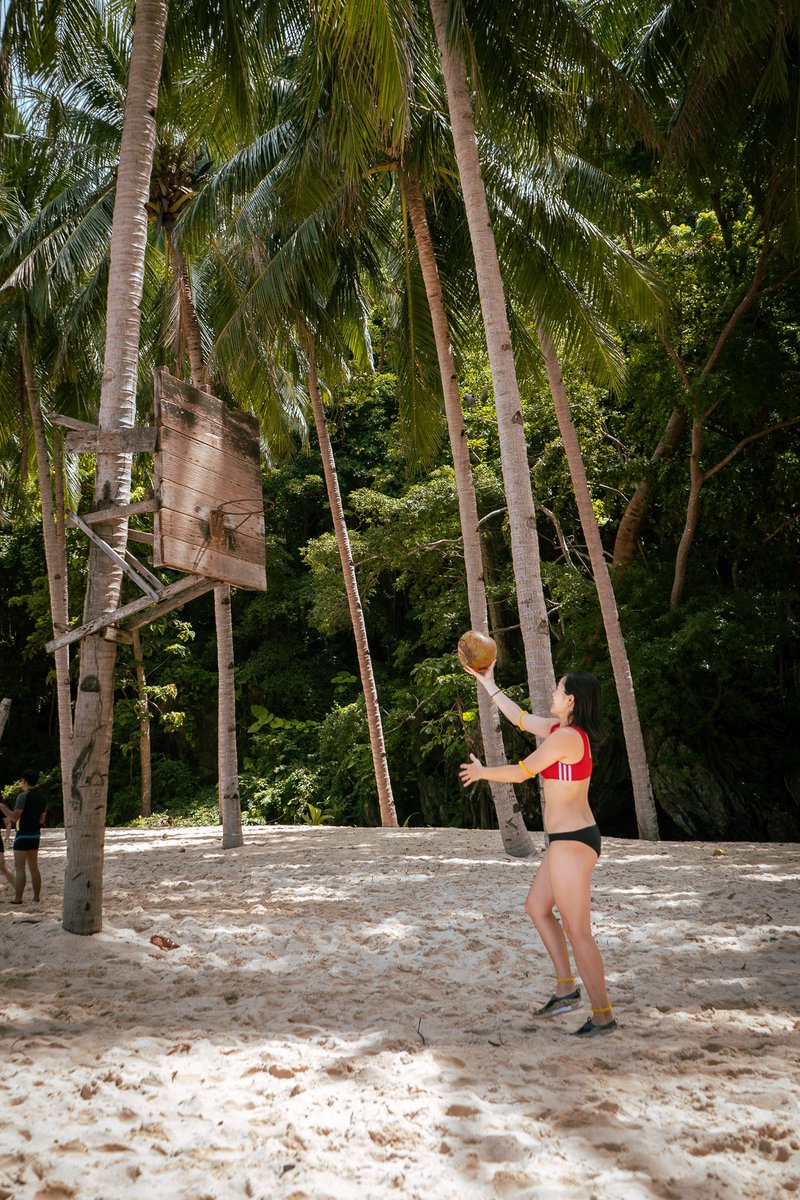 TrizzInc's tweet photo. #Basketball on sand with coconut trees &amp; turquoise ocean water surrounding me… loving my makeshift coconut basketball

thank you always, Philippines!

 @TourismPHL #elnido

📍Seven Commandos Beach https://t.co/ycwiTOVWZI