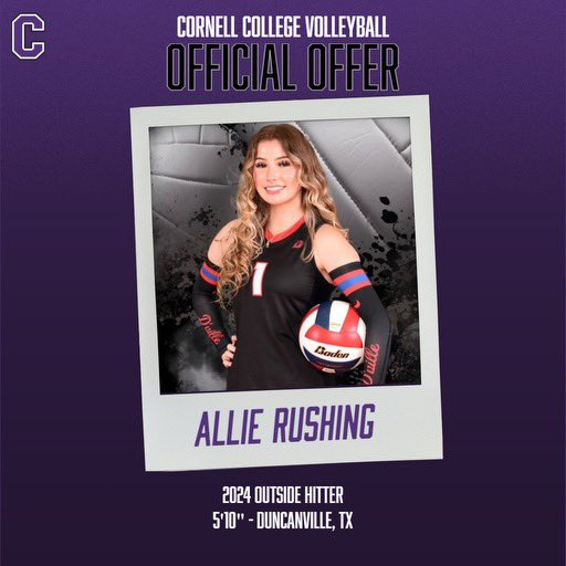 allierushing1's tweet photo. blessed to receive an offer from Cornell College 🙌🏻 #AGTG https://t.co/pLZbOueUuO
