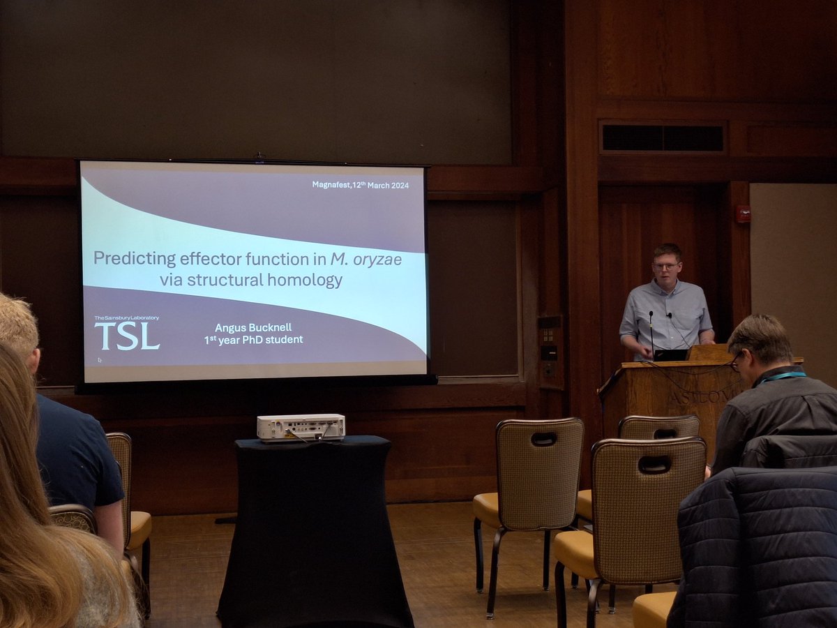 Thorsten Langner (@thorstenlangner) on Twitter photo Next up #magnafest #fungal24 is Angus Bucknell from <a href="/TheSainsburyLab/">The Sainsbury Laboratory</a> talking about prediction of effector function through structural homology. Next up #magnafest #fungal24 is Angus Bucknell from <a href="/TheSainsburyLab/">The Sainsbury Laboratory</a> talking about prediction of effector function through structural homology.