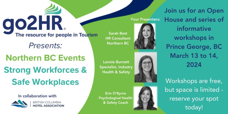 📣 Calling all leaders in Prince George's tourism industry! There are three in-person workshops happening Mar. 13 and 14 on creating strong and safe workplaces, and they're all ✨free! ✨ Take a look and register your spot! eventbrite.ca/o/go2hr-788599… #PrinceGeorgeBC #tourism