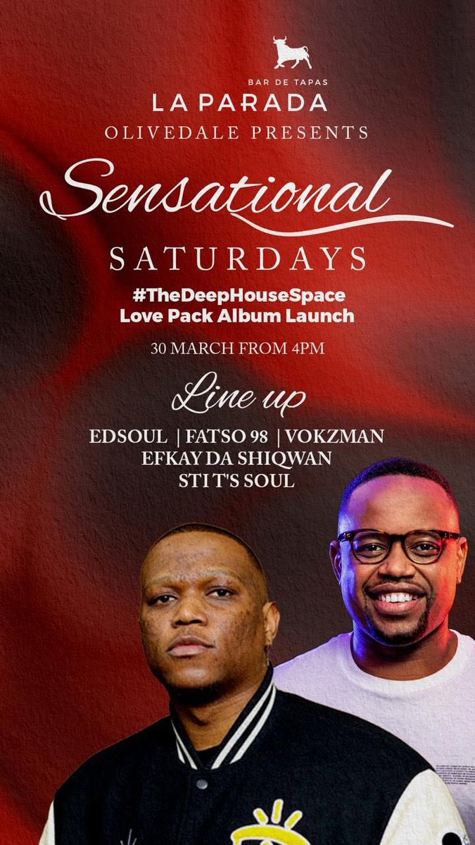 #TheDeepHouseSpace 
Love Pack Album Compilation Launch 🙌🏽

Alongside top spinners <a href="/STI_Ts_Soul/">STI T's Soul</a> , <a href="/EfkayDaShiqwan/">#abutiwadigoodtimes</a> , <a href="/EdsoulSA/">Edsoul</a> , <a href="/Fatso_Mpyatona/">Fatso 98 | Mpyatona</a> , <a href="/Vokzman/">Vokzman</a> 

🗓️30 March 2024
🕰️16:00
🎟️free
📍La Parada, Olivedale 

open.spotify.com/album/08d3mTm8…

music.apple.com/za/album/the-l…