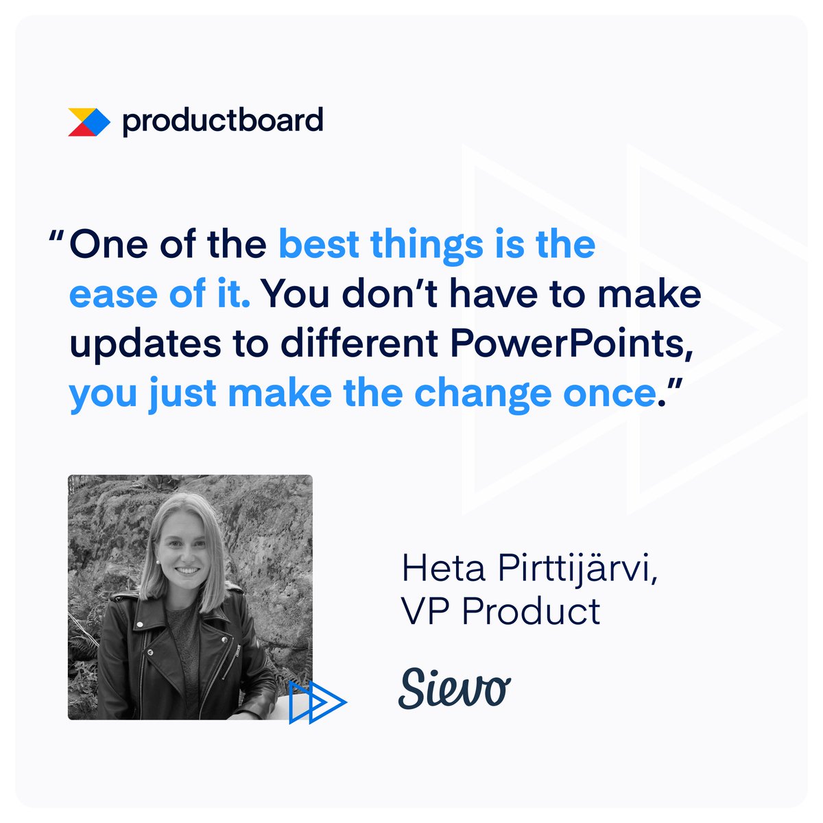 🔎 Discover how Heta Pirttijärvi used Productboard at @Sievo to improve stakeholder communication, centralize product data, and instill trust and transparency in the product org. Read their success story 👉 bit.ly/48Ge6gk #ProductManagement #SuccessStory