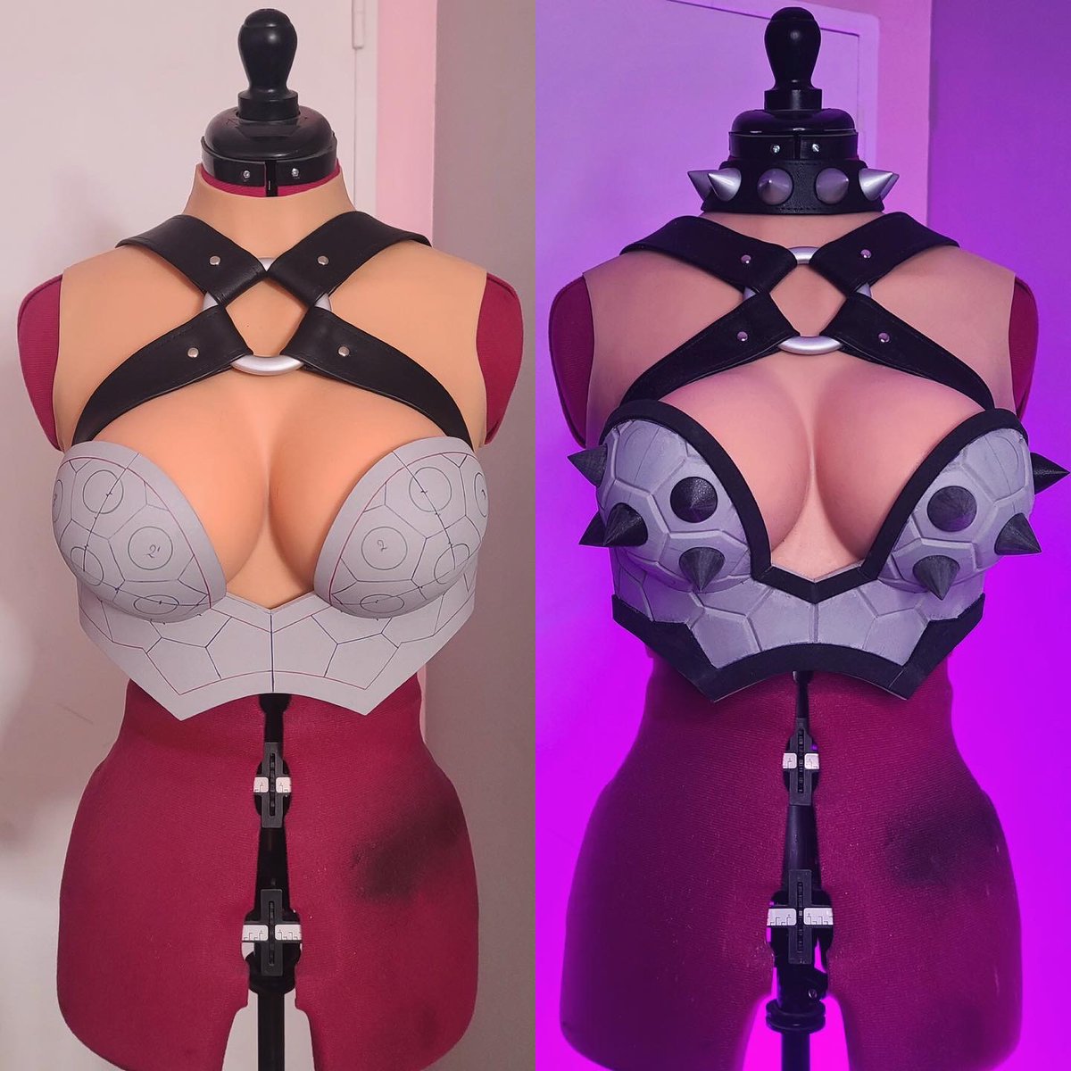 Before/after adding the details on Bowsette's breastplate