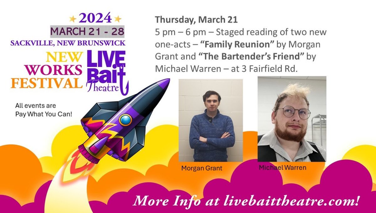 Our New Works Festival opens March 21 with plays by Morgan Grant and Michael Warren.

facebook.com/events/1409282…