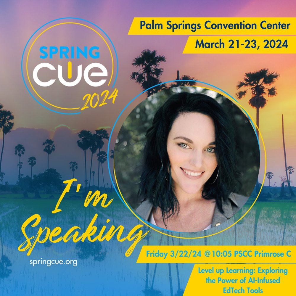 Heading to #SpringCUE next week! 🌴✈️Come check out my session, I'll be sharing some of my fav AI apps (@magicschoolai @curipodofficial @DiffitApp @briskteaching ) 🤖🪄, plus some booth action at @DiffitApp @edpuzzle @quizizz 
If you're there, let's connect!
#CUEmmunity