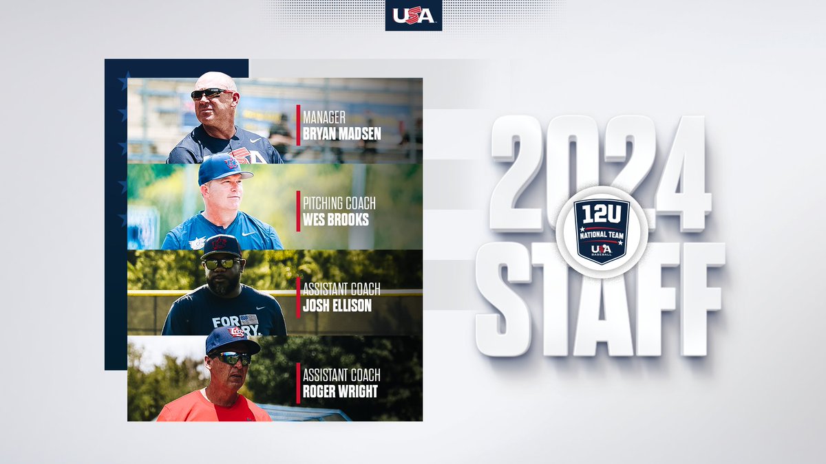 Our 2024 staff 🫡🇺🇸 @bryanmadsen23 will make his managerial debut at the @WBSC U-12 Baseball World Cup Americas Qualifier later this summer! READ: usabaseball.com/news/usa-baseb…