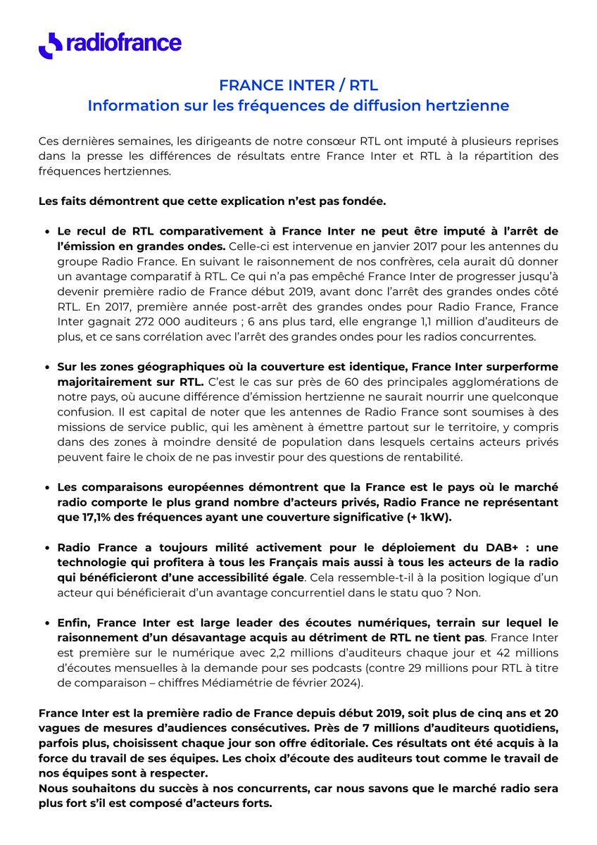 radiofrance's tweet photo. FRANCE INTER / RTL : Information sur les fréquences de diffusion hertzienne 👇 https://t.co/5ise9U3Jhb