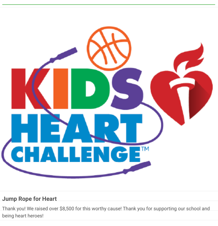 Katie_Wolff_'s tweet photo. Way to go Chargers!
Thanks to @Gant_EdS  &amp; all the generous donors Chenoweth Elementary reached it's goal in the Kids Heart Challenge. 📷 https://t.co/fiDdeA1unY